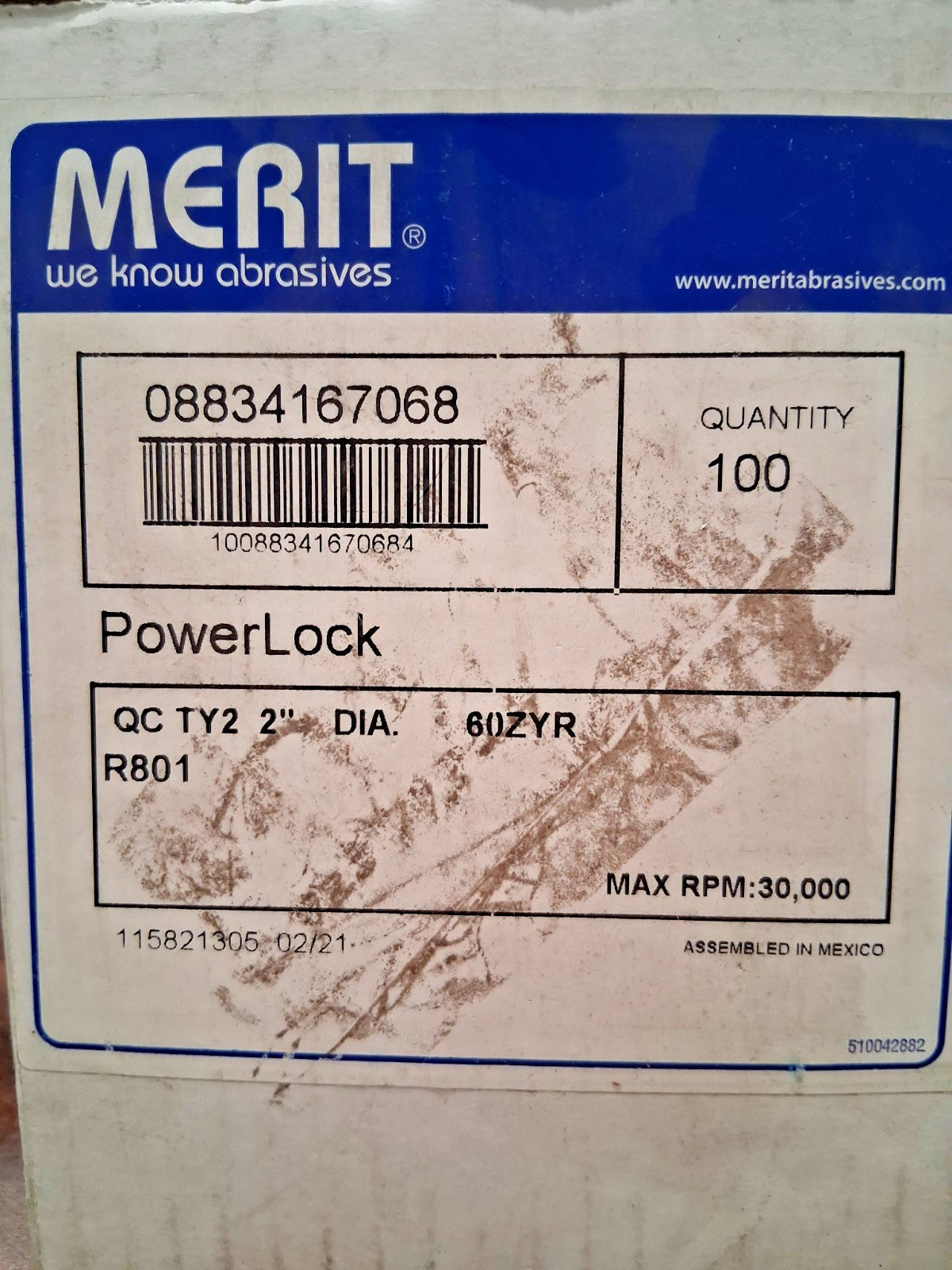 Merit Abrasives Zirconia Alumina Quick-Change Discs QTY100 60 Grit 08834167068