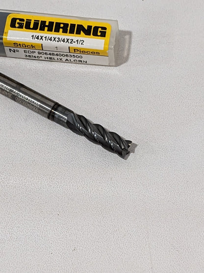 GUHRING Corner Chamfer End Mill: 1/4" Dia, 3/4" LOC, 4 Flute 9064840063500
