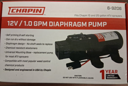 Chapin 12V/1.0 GPM 60 PSI Self-Priming Diaphragm Water Pump 6-9206