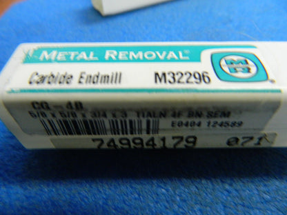 Metal Removal M32296 5/8" x 5/8" x 3/4" x 3" TiAlN 4-Flute Ball End Mill