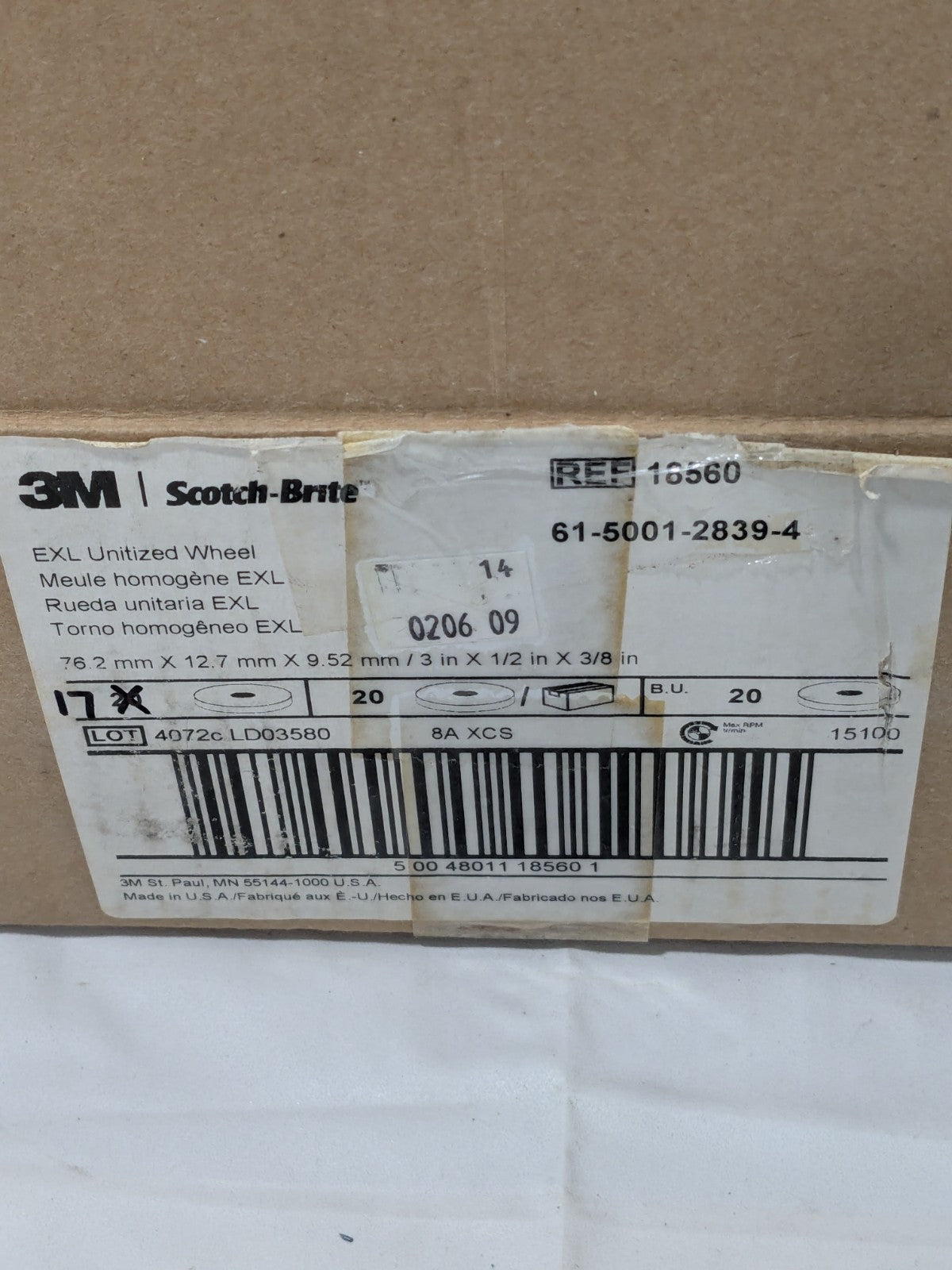 3M Deburring Wheel: 3" Dia, 1/2" Face Width, 3/8" Hole Box of 17 00048011185606