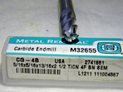 Metal Removal 5/16" x 5/16" x 13/16" x 2-1/2" 4-Fl Ball Nose End Mill M32655