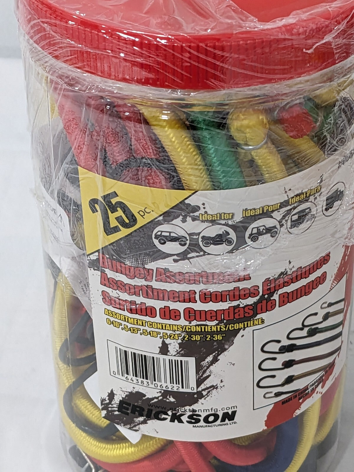 Erickson 25 Pk Bungee Cord Tie Down: S Hook, Non-Load Rated 06622