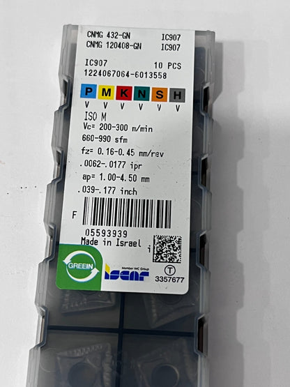 Iscar Turning Insert: CNMG 432-GN IC907, Carbide 10 pack