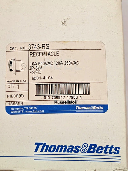 Thomas & Betts Russellstoll Screw Cap Receptacle FS/FD 2P-3W 250V 20A 3743-RS