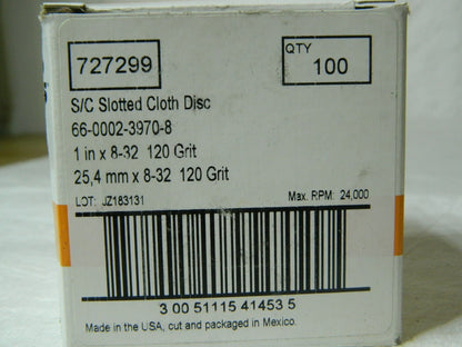 Standard Abrasives S/C Slotted Cloth Disc 1 in x 8-32 120 Grit Qty 100 727299