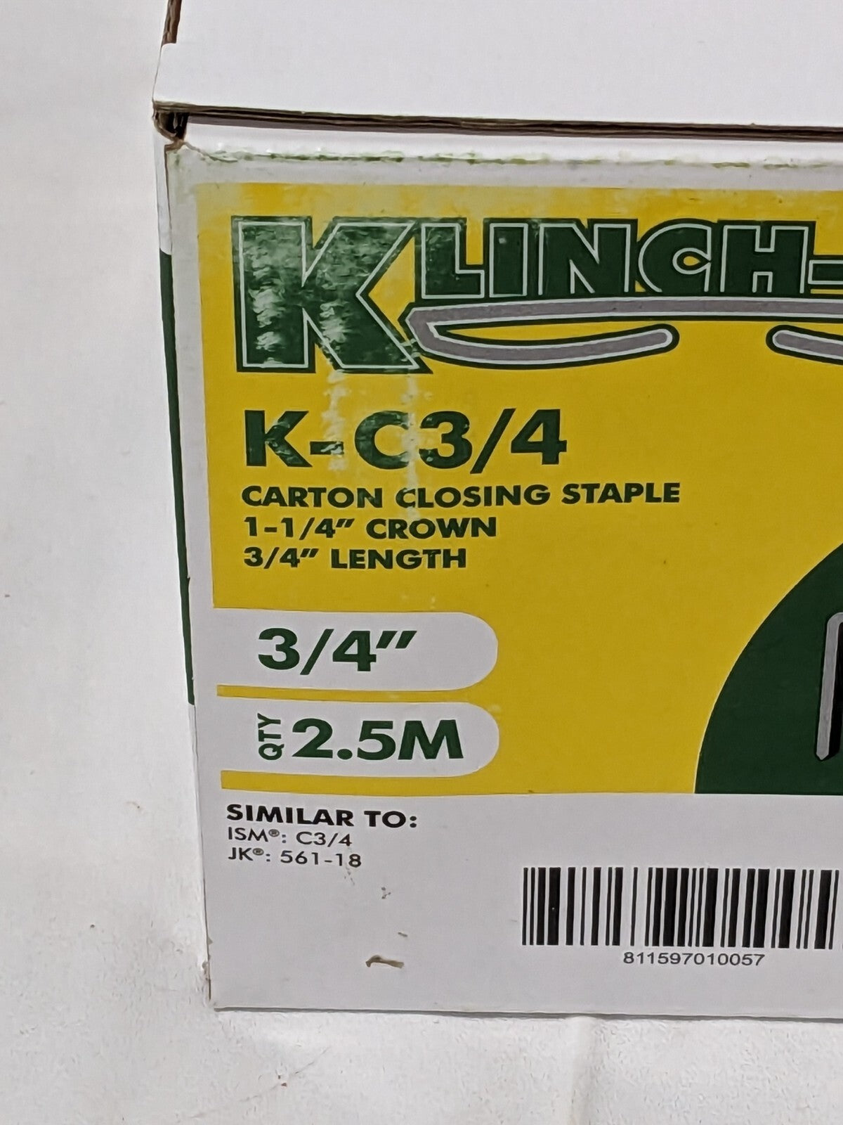 KLINCH-PAK Wide Crown Construction Staple 1-1/4" W, 3/4" L Qty 2,500 K-C-3/4-2.5