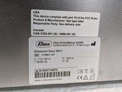 Elma Benchtop Ultrasonic Cleaner 7.5 Gal. Tank 115v 1118901-101 Parts / Repair