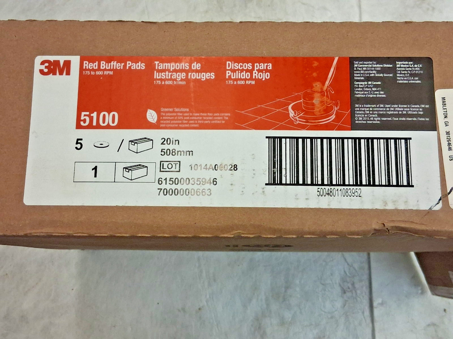 3M Red Buffer Pads 5pk 510mm x 82mm 20" 7000000663