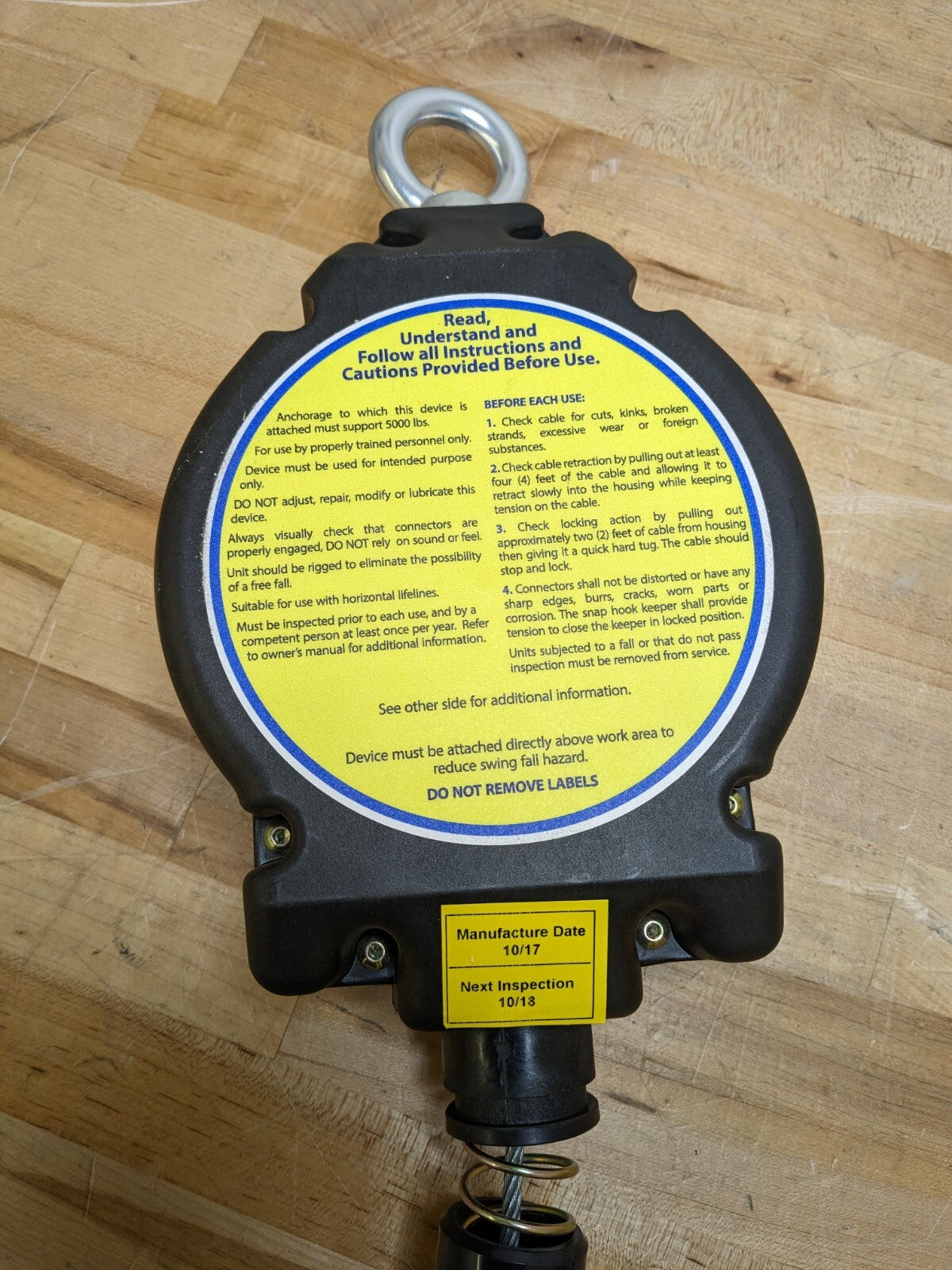 Pro Source 30 Ft Self-Retracting Lifeline w/ Carabiner 310 lb Capacity