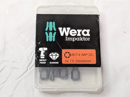 5PCS/PACK Wera Torx Impaktor Bits Diamond Coat 20x50 mm 867/4 IMP DC 05057664001