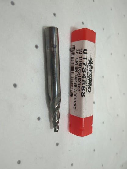 ACCUPRO Tapered End Mill 1/8" Small Dia 3 Fl Solid Carbide 1" LOC 1217