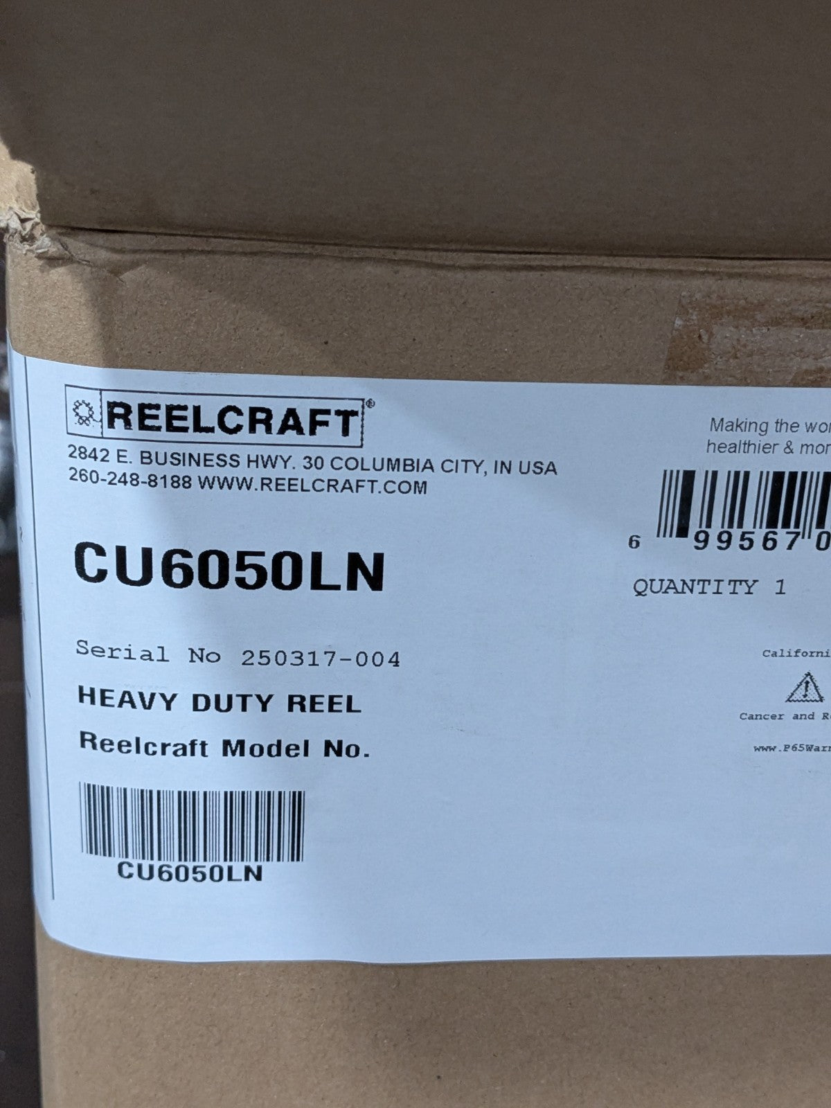 Reelcraft Hose Reel without Hose: 3/8" ID Hose, 50' Long, Hand Crank CU6050LN