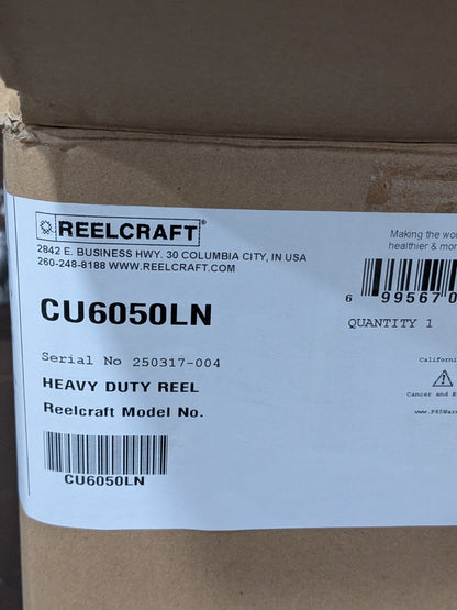 Reelcraft Hose Reel without Hose: 3/8" ID Hose, 50' Long, Hand Crank CU6050LN