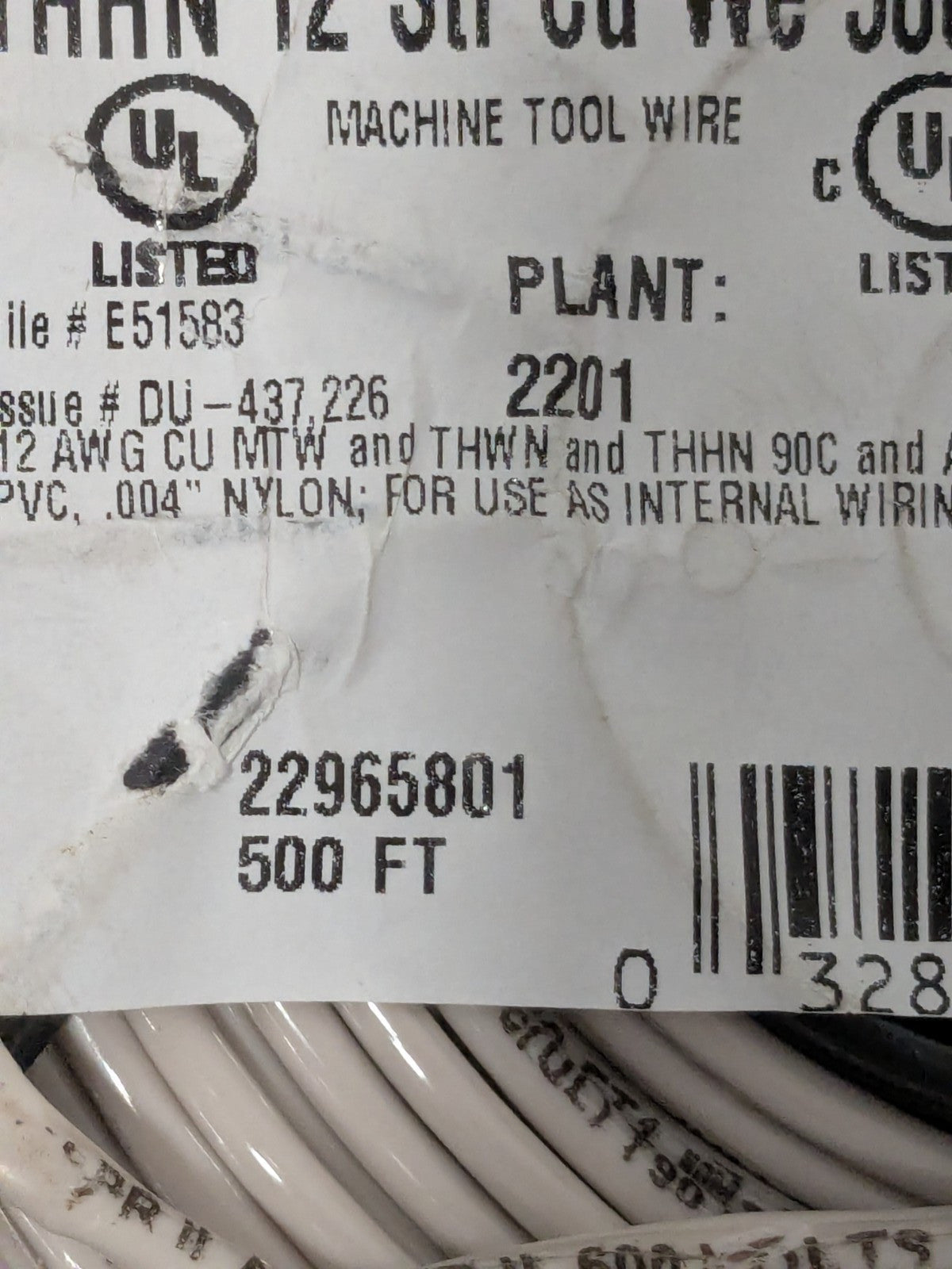 Southwire Building Wire: THHN, 12 AWG, Nylon, Stranded Core, 500' L 22965801