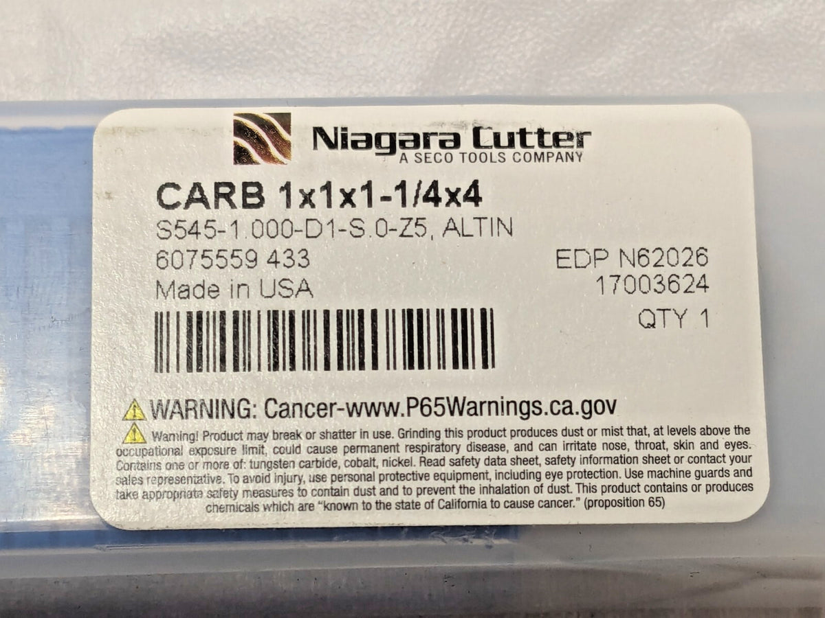 Niagara Cutter Carbide Square End Mill AlTiN 1x1x1-1/4x4 5FL N62026 17003624