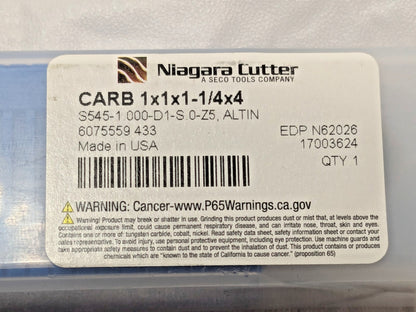 Niagara Cutter Carbide Square End Mill AlTiN 1x1x1-1/4x4 5FL N62026 17003624