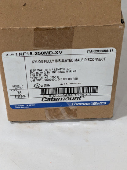 T&B Wire Disconnect Male, Nylon, 22-16 AWG, 1/4" Tab Width Qty 75 TNF18-250MD-XV