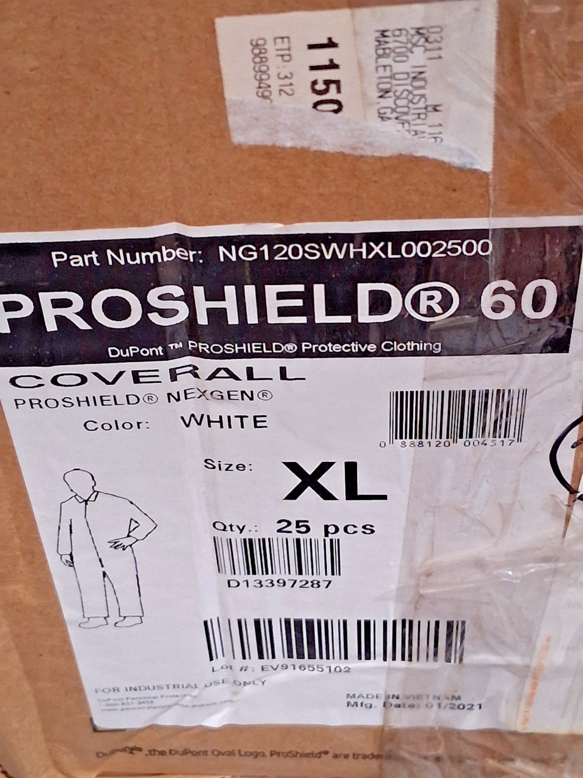 Dupont NonDisposable Chemical Resistant Coveralls QTY25 SizeXL NG120SWHXL002500