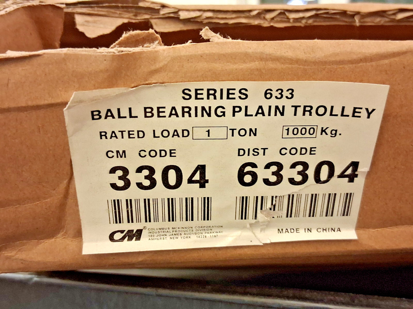 CM Series 633 Hook Mount Trolley 1 Ton Capacity 3304