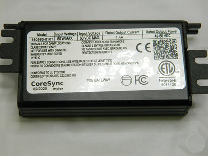 Molex POE Gateway, Black Extrusion 60W Max 60VDC Max 1.4A Output 180993-0101