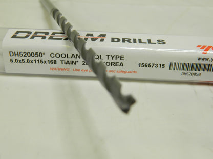 YG-1 5.0 x 5.0 x 115 x 168 Carbide Drill MQL Type W/ Coolant (20XD) DH520050