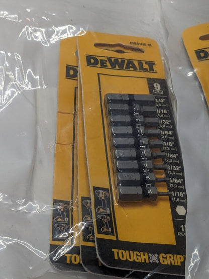 Dewalt 9 Piece Hex Key Bit Set 1/16 to 1/4 Qty 6 DWA1HS-9L