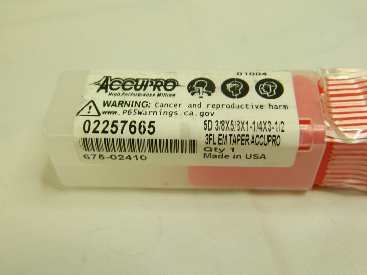 ACCUPRO SC Tapered Sq End Mill 5° per Side 3/8" SE Diam 1-1/4" LOC 3-FL 02257665