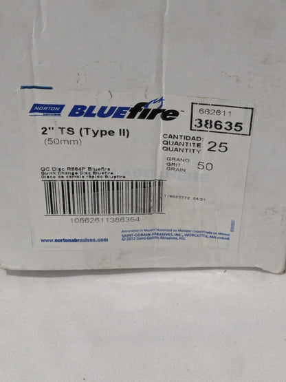 NORTON Quick-Change Disc: Type S, 2" Dia, 50 Grit Box of 25 66261138635