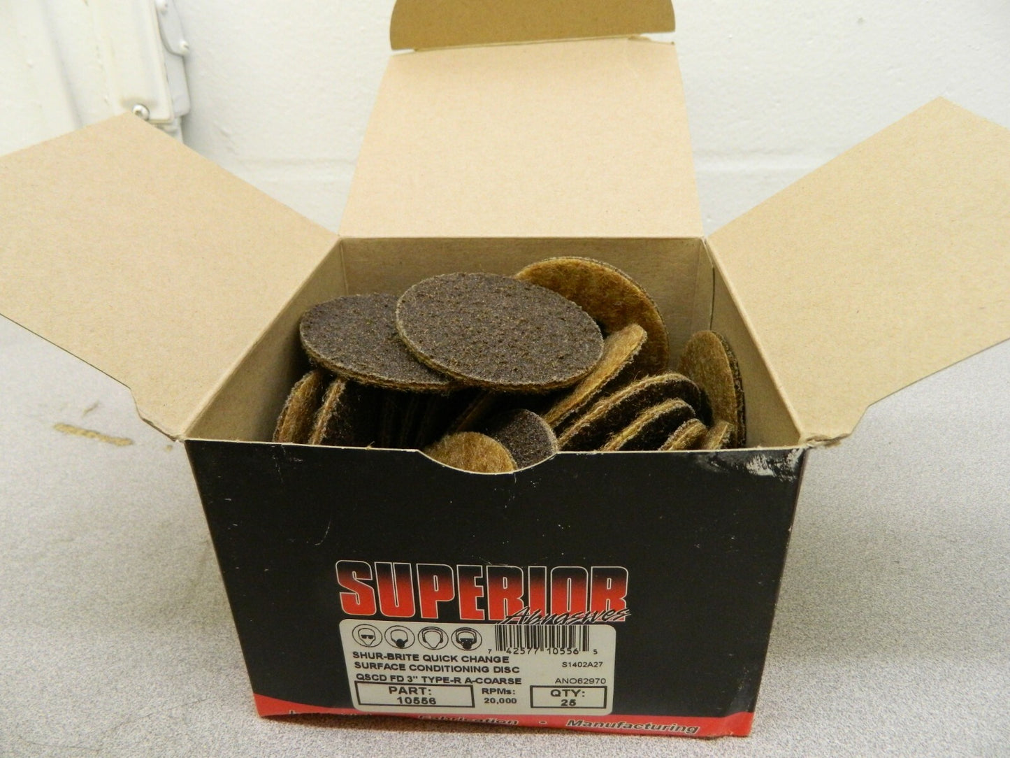 Superior Abrasives Aluminum Oxide Quick Change Disc 25 Pack 3" Disc Diam 10