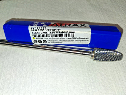 Atrax Tree With Radius End Double Cut Abrasive Burr 1/2" Cut Dia SF-5L6DC