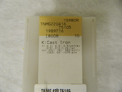 Tungaloy Carbide Turning Inserts TNMG434 Grade T5105 QTY 10 6853031