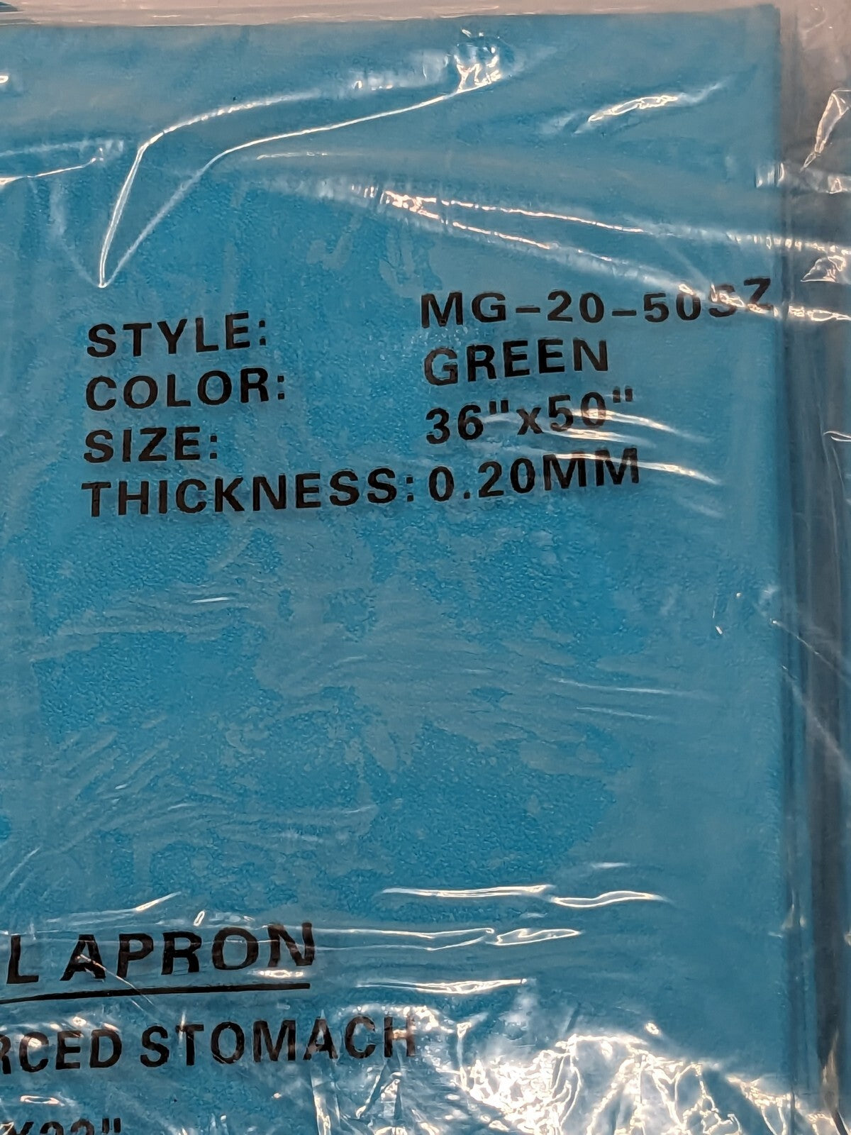 SAFETY ZONE Disposable Bib Apron: Green, PVC, 50" OAL Qty 24 MG-20-50SZ
