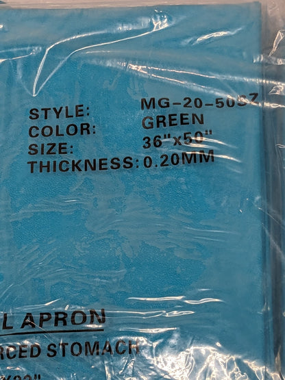 SAFETY ZONE Disposable Bib Apron: Green, PVC, 50" OAL Qty 24 MG-20-50SZ