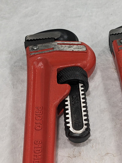 PROTO Straight Pipe Wrench: 10" OAL, Steel Qty 2 J810HD