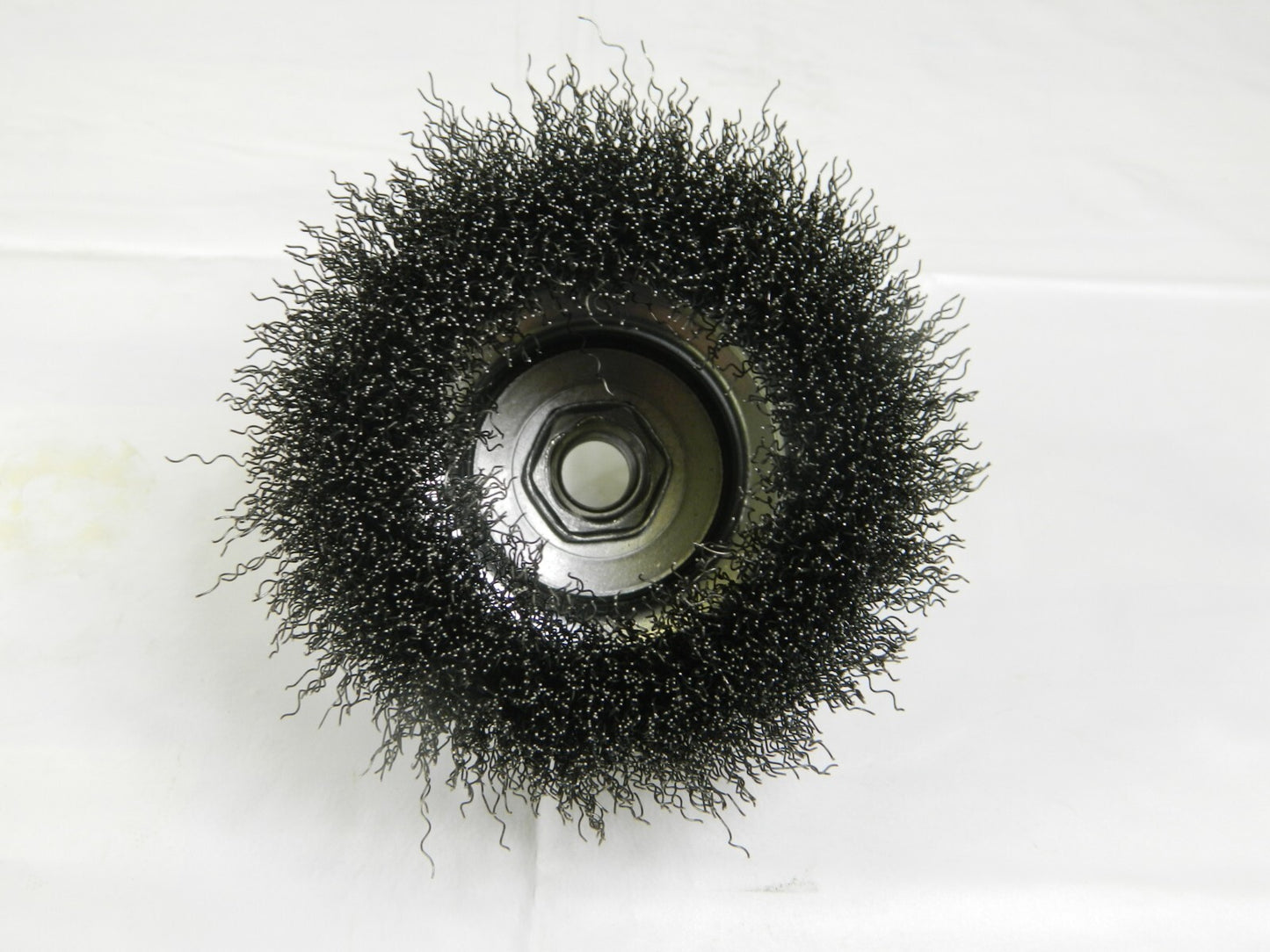 WEILER Cup Brush: 4″ Diam, 0.014″ Wire Diam, Steel, Crimped 93652