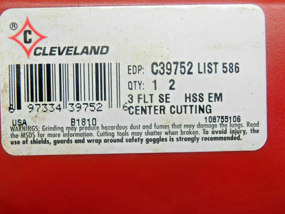 Cleveland Finishing End Mill HSS RH 2" x 1-1/4" x 4" x 6-1/2" 3FL C39752