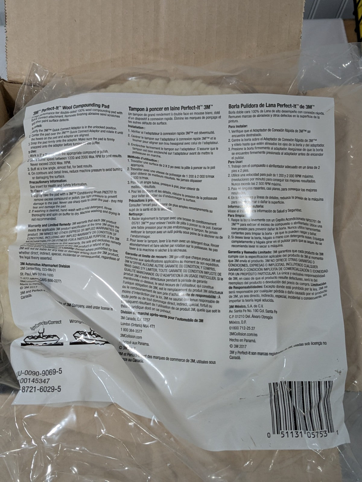 3M 9" Dia Wool Buffing & Backing Pad Box of 6 7100145347