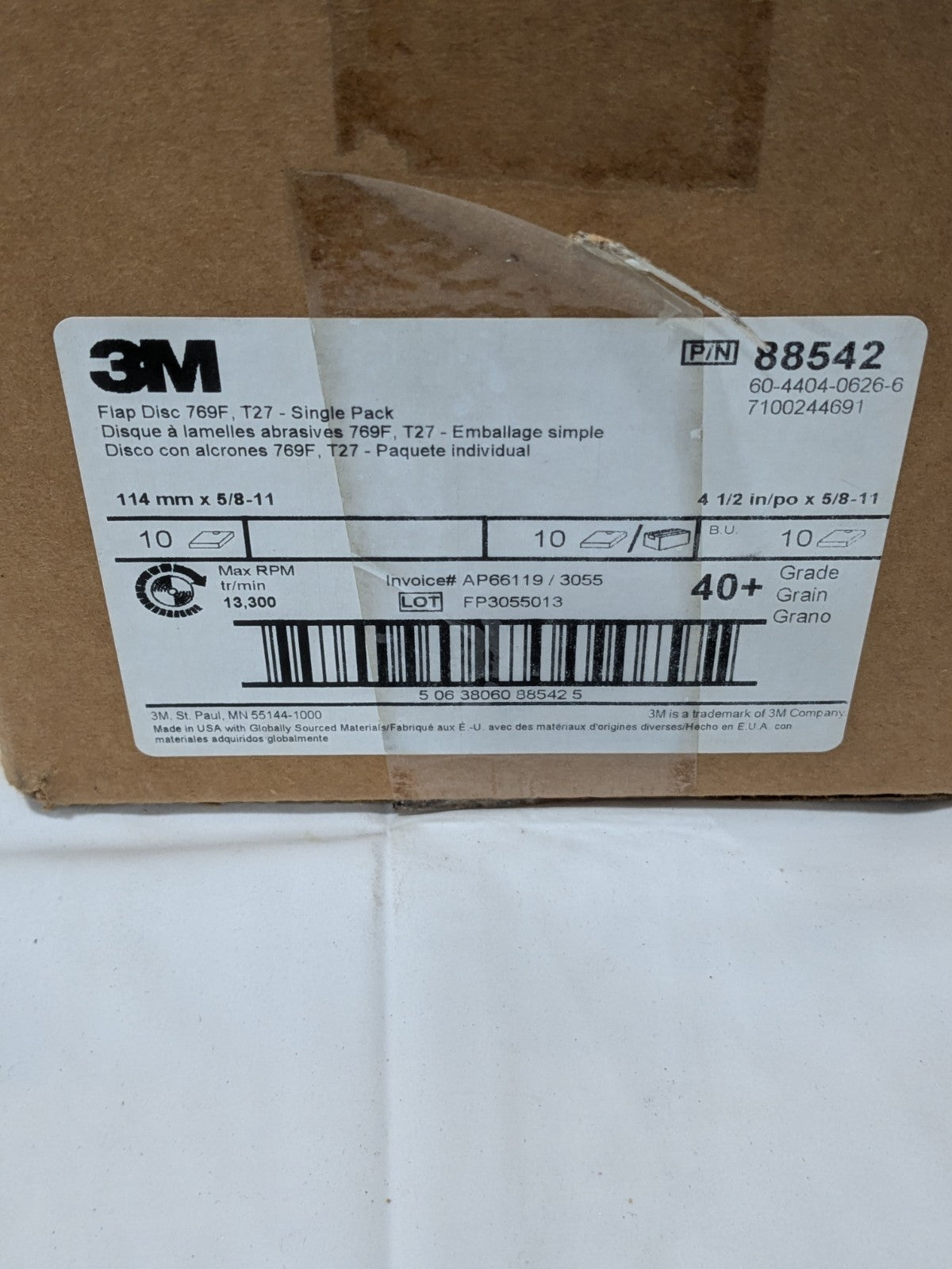 3M Flap Disc: 4-1/2" Dia, Ceramic Alumina, Type 27 Qty 10 7100244691