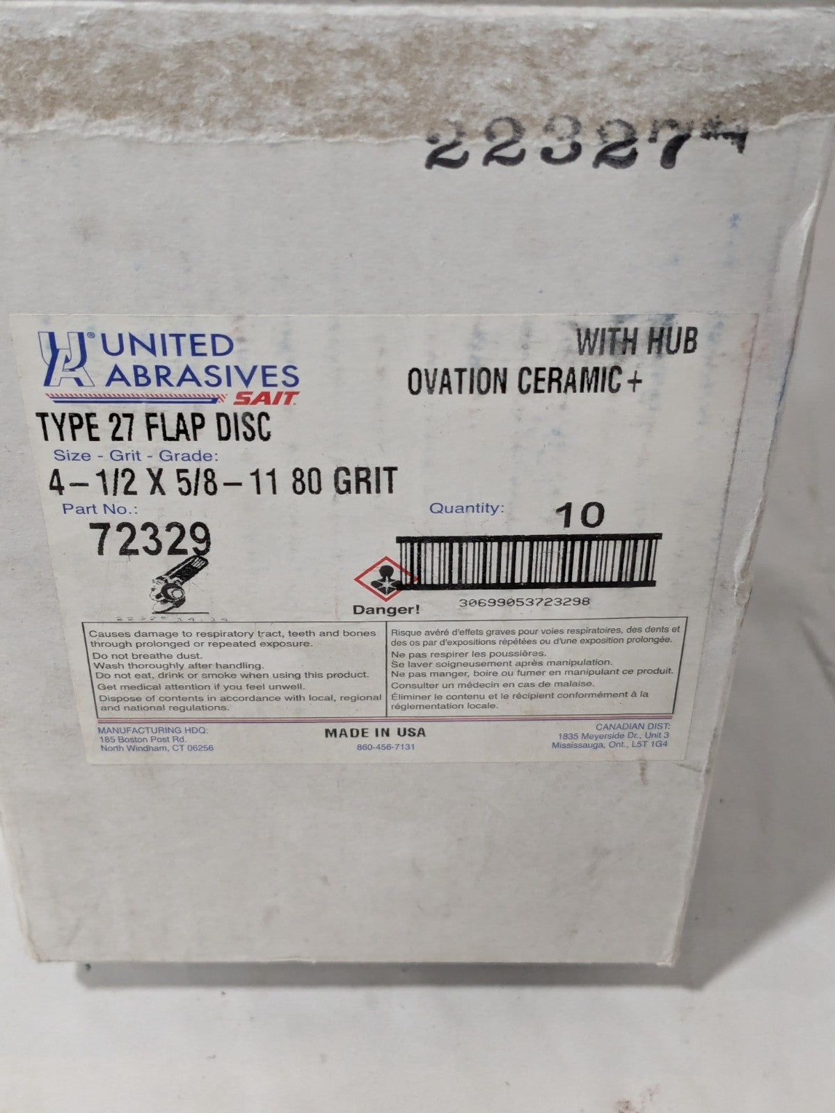 United Flap Disc: 4-1/2" Dia, 80 Grit, Ceramic Alumina, Type 27 Qty 10 72329