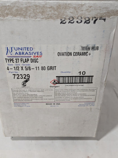 United Flap Disc: 4-1/2" Dia, 80 Grit, Ceramic Alumina, Type 27 Qty 10 72329