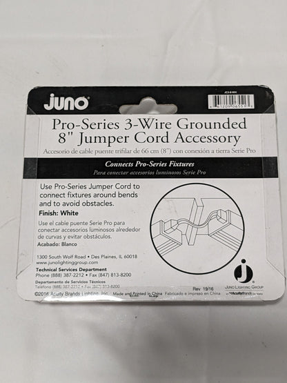Juno Pro-Series 3-Wire Grounded 8" Jumper Cord Accessory JC3-8-WH