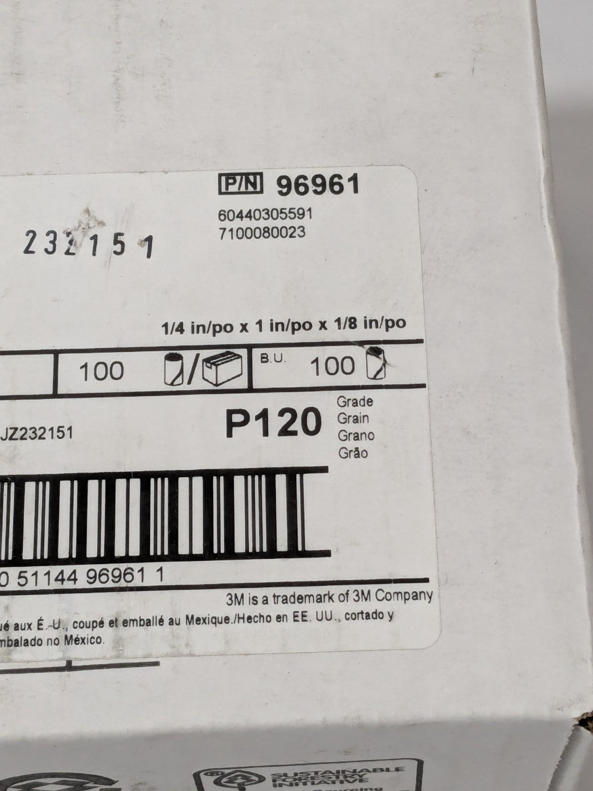 3M Straight Cartridge Roll: 1/4" Dia, 120 Grit, AO Box of 100 7100080023