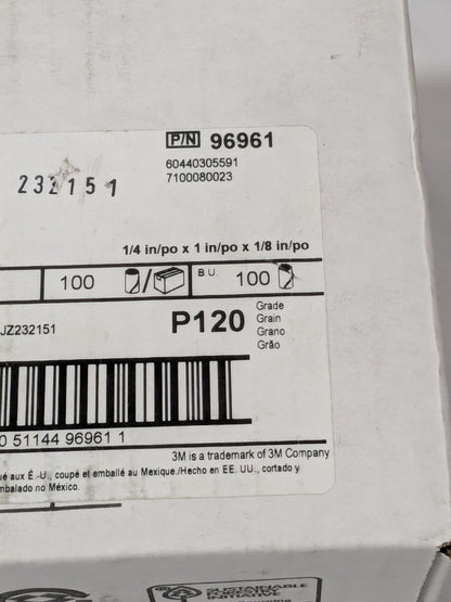 3M Straight Cartridge Roll: 1/4" Dia, 120 Grit, AO Box of 100 7100080023