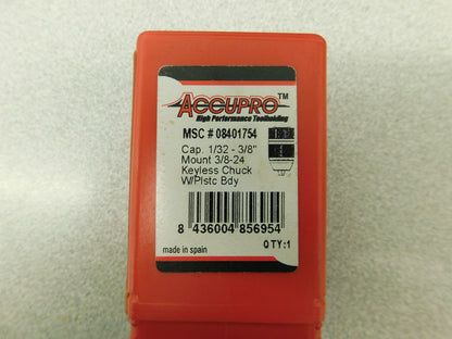Accupro Threaded Mount Drill Chuck 3/8-24  1/32 to 3/8" Cap 08401754