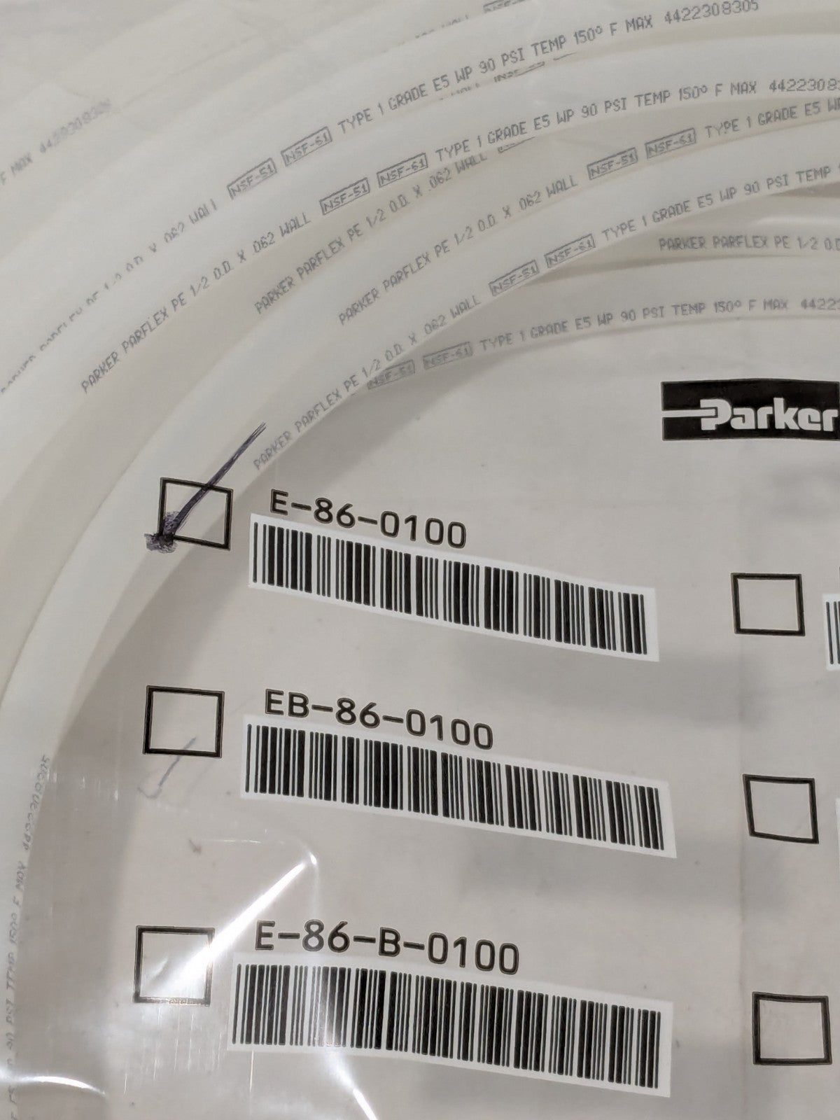 Parker Polyethylene Tube: 3/8" ID x 1/2" OD, 100' Long E-86-0100