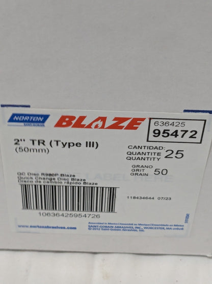 Norton Quick-Change Disc: Type R, 2" Dia, 50 Grit Box of 25 63642595472