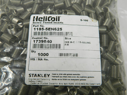 HELI-COIL Free Running Insert: 5/16-18, 0.625 OAL Qty 1000 A1185-5EN625