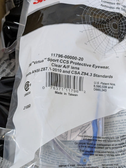 (20) 3M Safety Glasses: Anti-Fog & Scratch-Resistant, Polycarbonate 7010340677