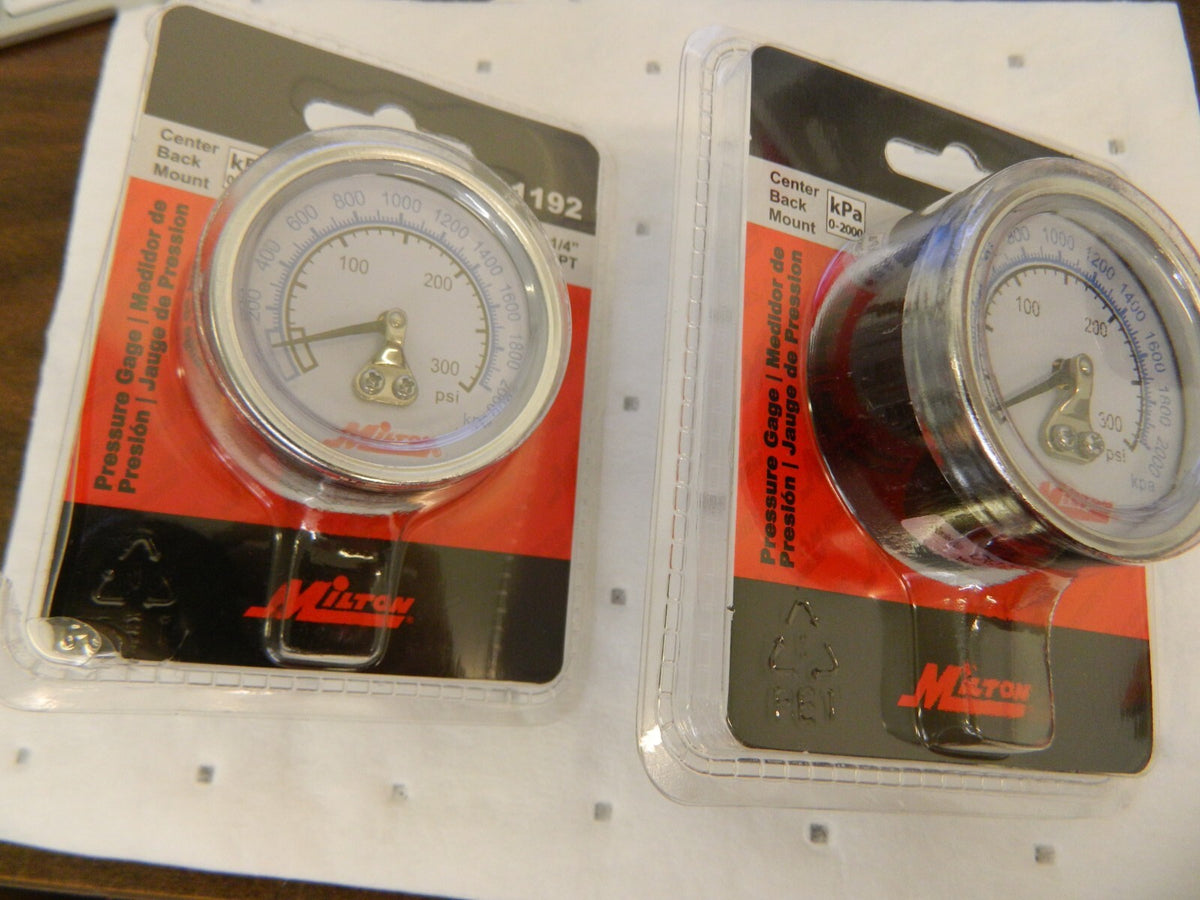 MILTON Pressure Gauge: 2" Dial, 1/4" Thread, NPT, Back Mount BD-KP78934